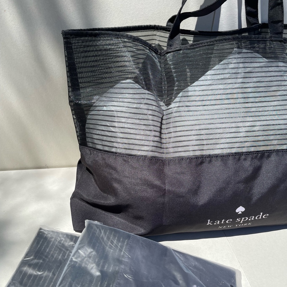 (new+tag) Kate Spade large tote classic black mesh size 24.5x14.5 inch - Picture 5 of 11